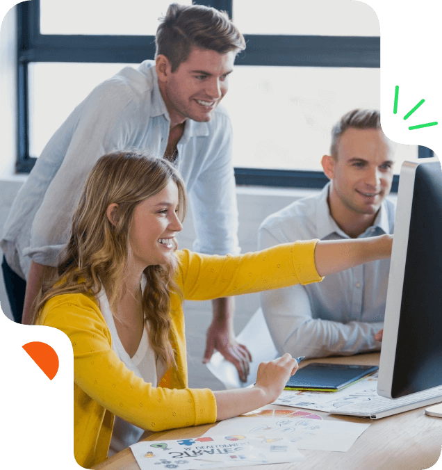 A team is discussing SEO, Google Ads and Digital Marketing Strategy in the office